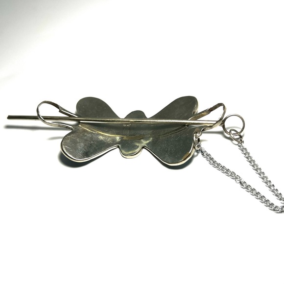 Vintage Mexico Silver Turquoise Inlay Butterfly Hair Clip Barrette Stick Pin main image 4